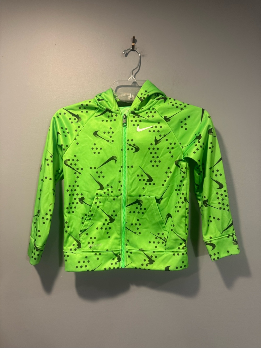 *Nike Kids Neon Green Hoodie Jacket with Black Swoosh Print